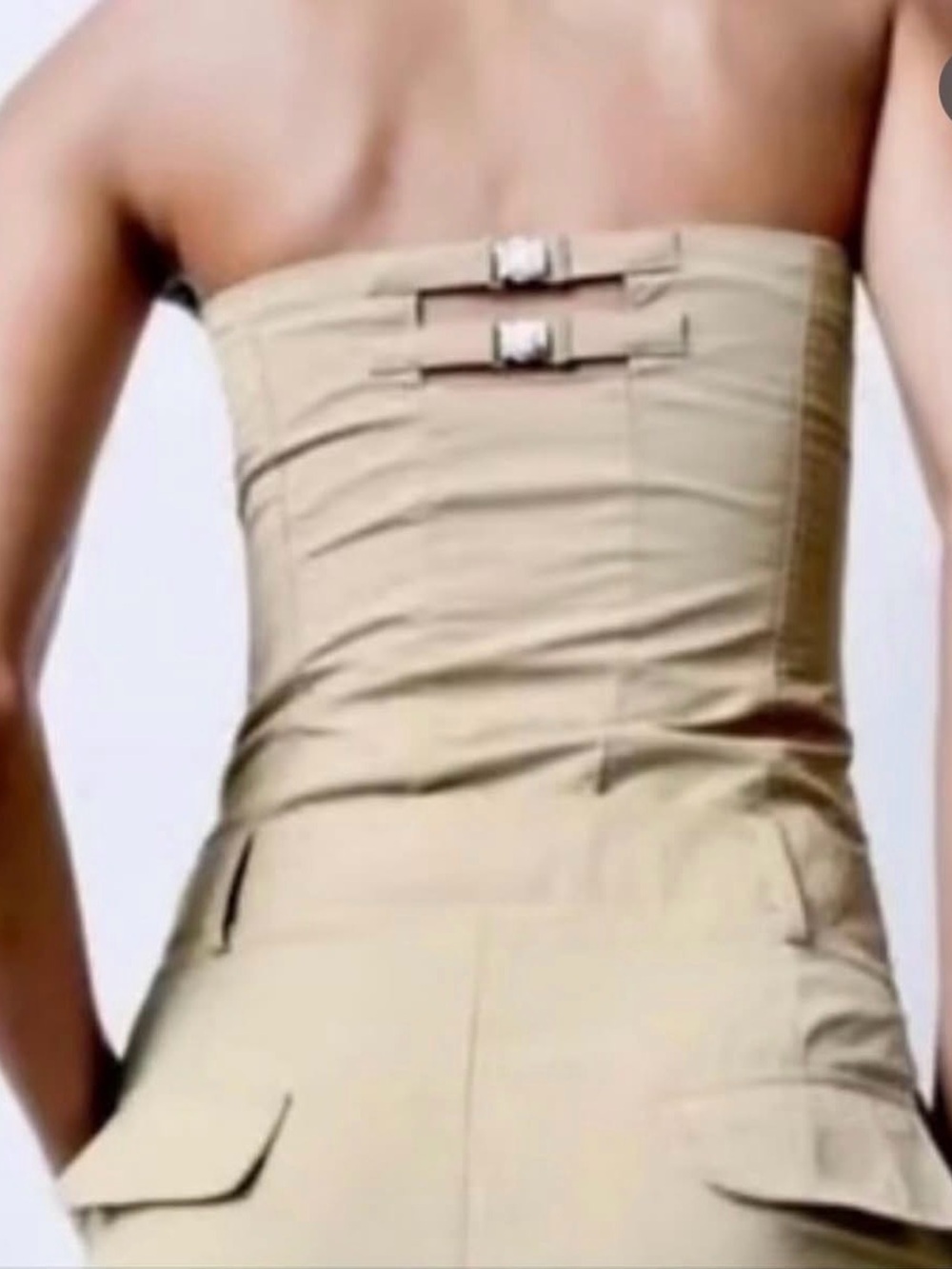 Zara Strapless Cream Jumpsuit with Wide Legs - Picture 2 of 4